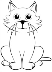 Katze - Katze, Tier, sitzend, Cartoon, aufmerksam, wachsam, Anlaut K, Illustration, Wörter mit tz