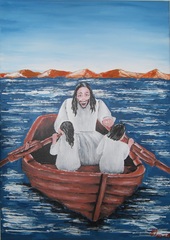 Lachender Jesus - Religion, Jesus, Kinder, Lachen, Gemeinschaft, Spaß, Boot, See