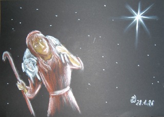 Die Hirtin von Bethlehem - Hirtin, Hirte, Bethlehem, Licht, Stern, Weihnachten, Lebensweg, Hoffnung, Schaf, Religion, Nacht
