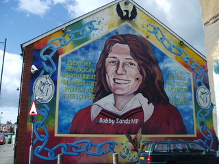 Nordirland - Belfast, katholischer Bezirk, Wandbild - Bobby Sands, Hungerstriker