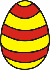 buntes Osterei 3 - Ei, Eier, Osterei, eins, Einzahl, Streifen, Muster, gelb, rot, Ostern, Anlaut Ei, Anlaut O