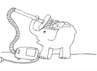 Elefant 1 - Elefant, Staubsauger, putzen, reinigen, Illustration, schwer