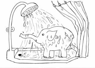 Elefant 2 - Elefant, Dusche, duschen, waschen, reinigen, Wasser, brausen, Brause, nass