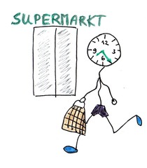 Herr Ticktack - Uhrzeit und Tätigkeit 14 - Supermarkt, Uhrzeit, einkaufen, shopping