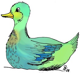 Ente - Ente, Vogel, Wasservogel, türkis, Feder, schwimmen, Anlaut E, Illustration