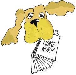 Hund - Hund, Humor, Tier, homework, Erinnerung, Pflicht, Illustration