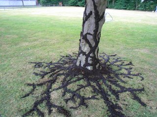Baumstamm mit Wurzeln aus Erde  - Baum, Wurzeln, Erde, Kunst, Land-Art, unter der Erde-über der Erde, sichtbar-unsichtbar