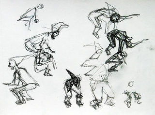 Zwerge #2 - Zwerge, Bewegung, Purzelbaum, übereinander, hopsen, hüpfen, Skizze, Menschzeichnung, Wichtel, Bewegungsstudie