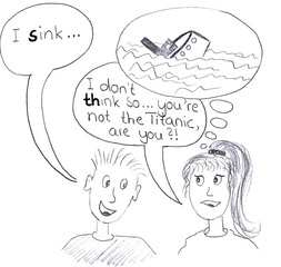 I sink... - Englisch, think, sink, Vokabeln, Aussprache, pronunciation, Titanic, Schiff, Cartoon, th