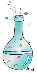 Flasche - Flasche, Versuch, Chemie, Experiment, Zaubertrank, Gebräu, Elixier, Zauberei, Kolben, Glaskolben, Flüssigkeit, Illustration