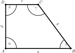 Rechtwinkliges Trapez mit Seiten- und Winkelbeschriftung - Trapez, rechtwinklig, rechtwinkliges Trapez, parallel, Viereck, Figur, Geometrie, Ecke, eben, plan, Winkel