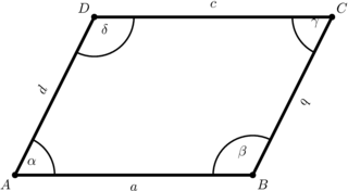 Ein Parallelogramm mit Winkel- und Seitenbeschriftungen - Parallelogramm, parallel, Viereck, Figur, Geometrie, Ecke, eben, plan