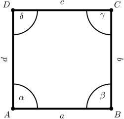 Quadrat mit Winkel- und Seitenbeschriftungen - Quadrat, Viereck, Geometrie, Ebene, Winkel, Rechtwinklig