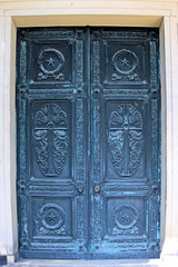 Bronzetür zum Mausoleum - Tür, Flügel, Flügeltür, Bronze, alt, Relief, Kunst, Ornamente, geschlossen