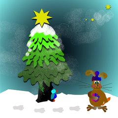 Hase im verschneiten Wald - Hase, Weihnachten, verschneiter Wald, Wald, Tannenbaum, Stern, Päckchen, Geschenk, Weihnachtsgeschenk, Schreibanlass