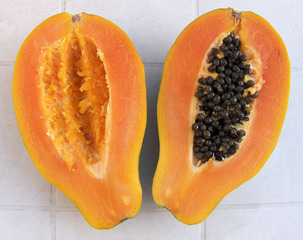 Papaya #2 - Papaya, Frucht, Obst, Nahrungsmittel, orange, Beere, Kerne, schwarz, Vitamine