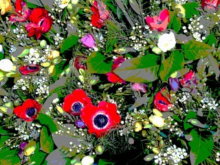 Blumen  - Glückwünsche, Blumen, bunt, Computergrafik, Kontrast, Farbkontrast, Blumenstrauß
