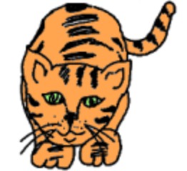 Katze getigert, gemalt (bunt) - Katze, Haustier, Säugetier, Anlaut K, Illustration, Wörter mit tz